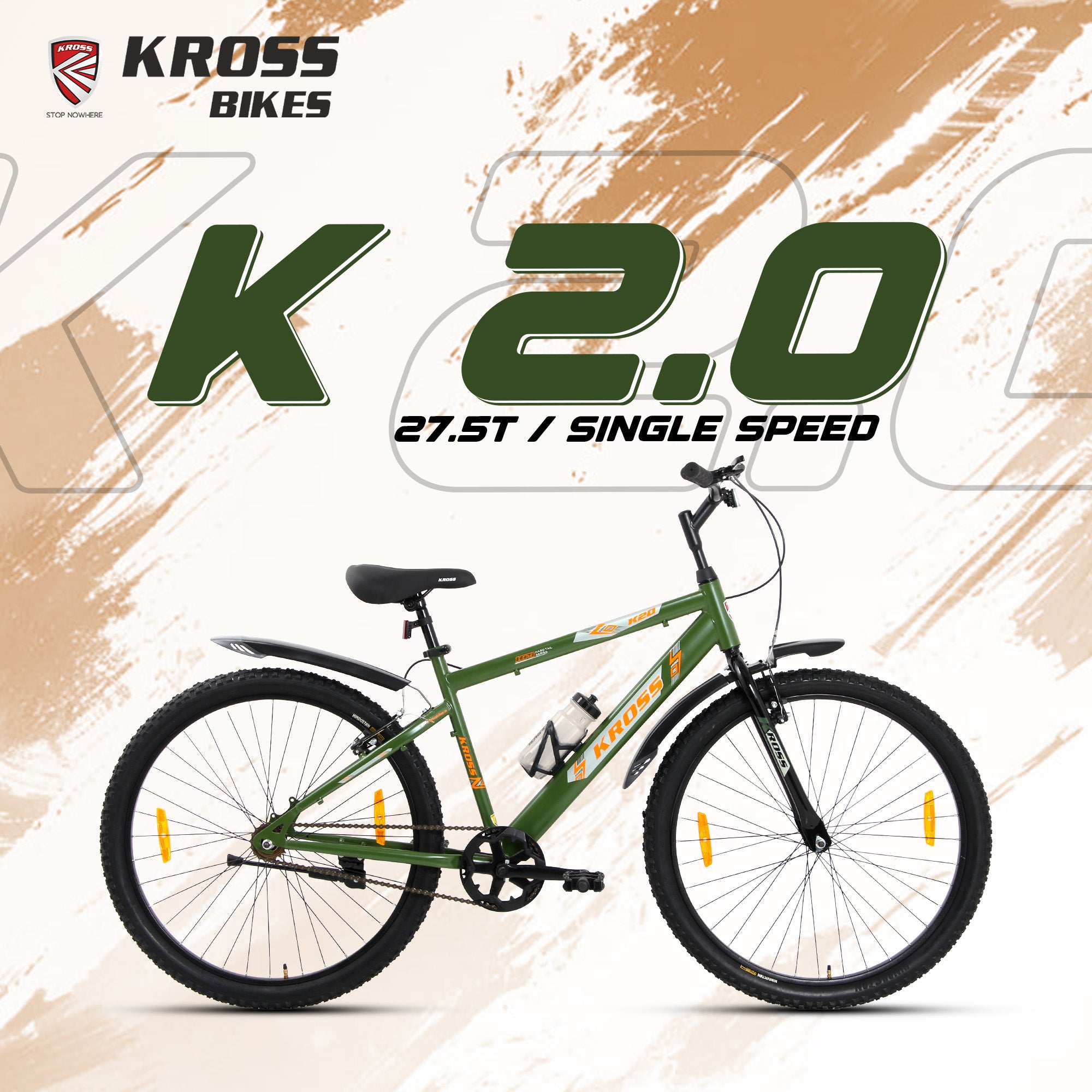 Kross K-2.0 27.5T MTB Cycle | Steel Frame | Single Speed | Army Green | Dual Disc