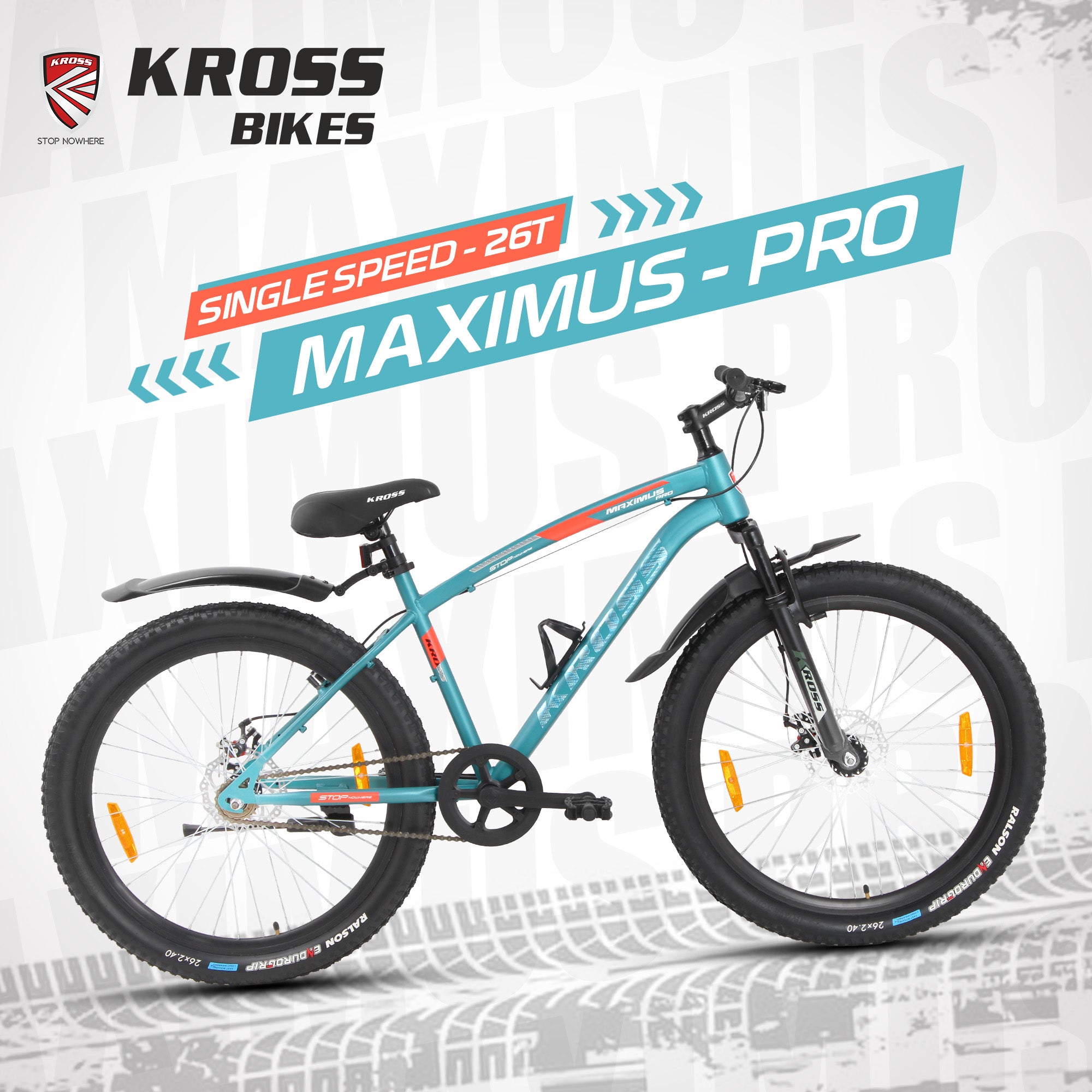 Kross Maximus Pro 26T Single Speed Mountain Bike with Suspension Fork, Dual Disc Brakes, Steel Frame, 2.4” Tyres & Alloy Double-Wall Rims (Blue)