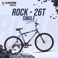 Kross Rock 26T Single Speed MTB Bicycle | Steel Frame | V-Brakes | Black & Blue | 26 x 2.10 Tyres