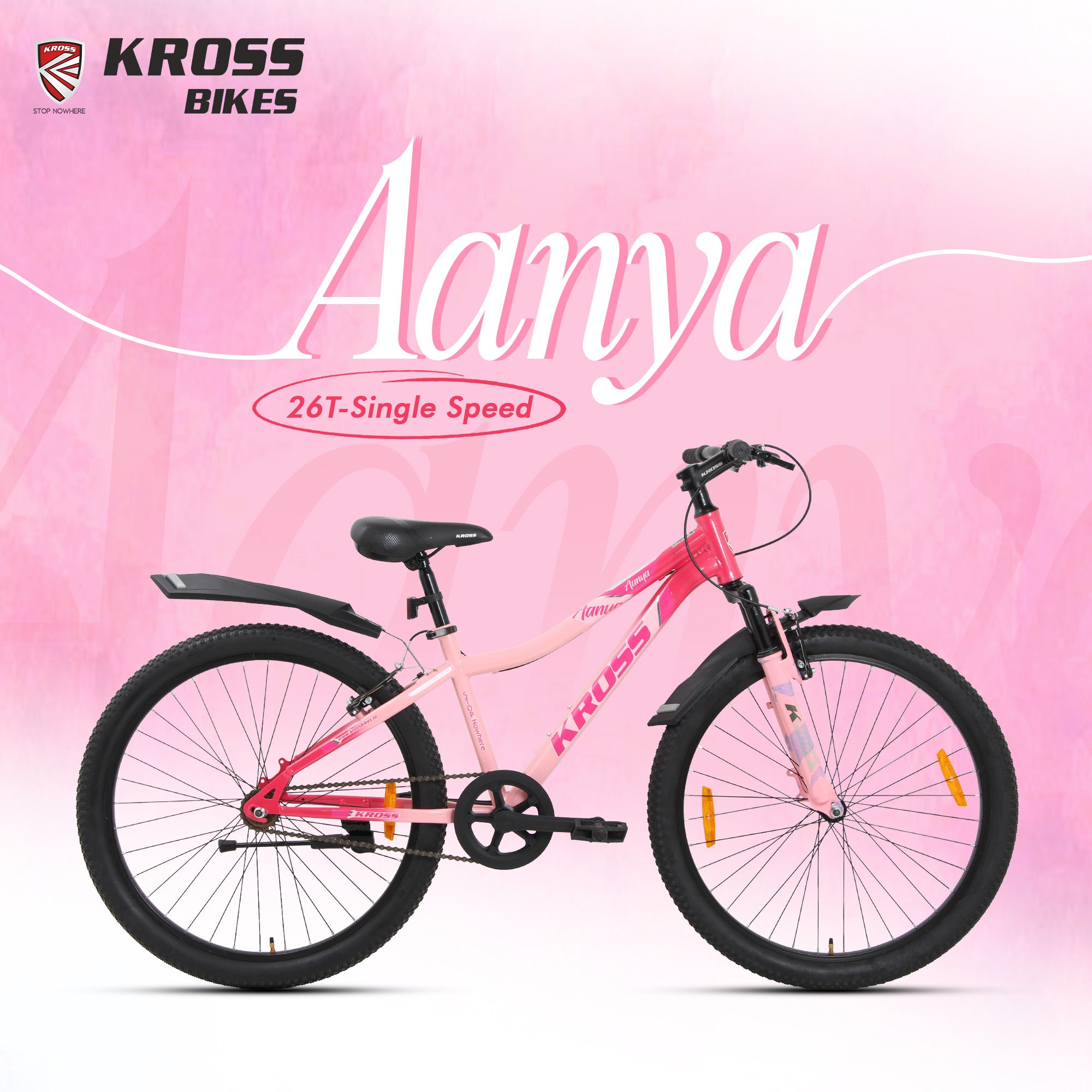 Kross Aanya 26T Single Speed MTB Cycle with Suspension Fork, Alloy Rims & 26x2.40 Tires (Pink)