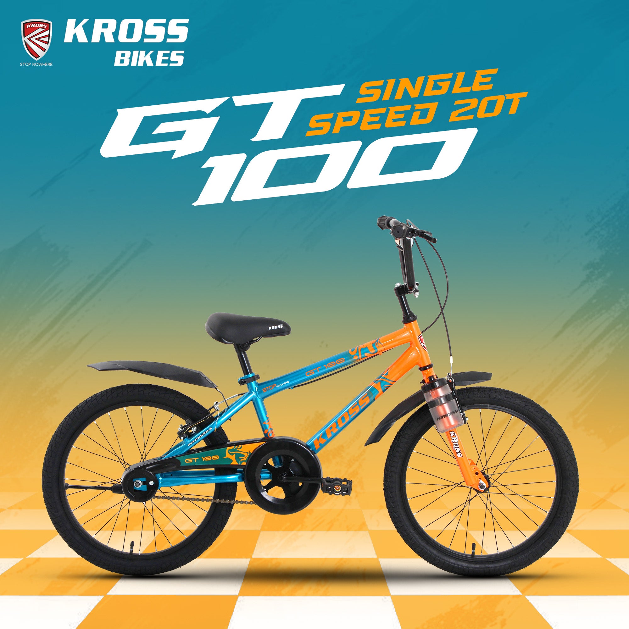 Kross GT-100 20T Kids Bicycle | Green-Orange | Single Speed | V-Brake