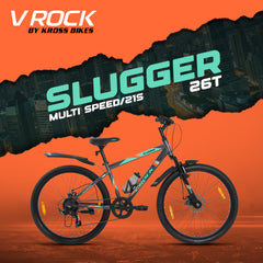 V Rock Slugger 26T 7 Speed Mountain Bike with Suspension Fork, Disc Brakes & Steel Frame (Grey)