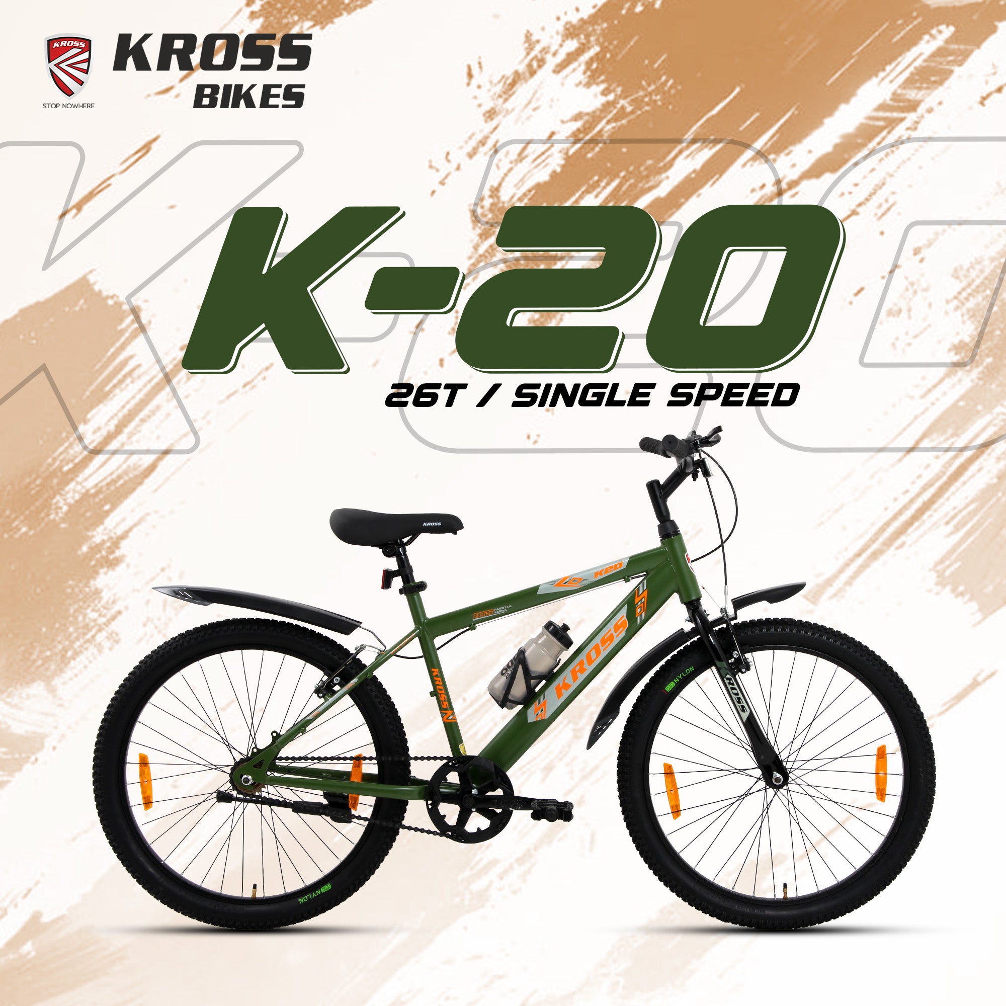 Kross K-20 Marbal 26T MTB Bike – Army Green, Single Speed, Steel Frame