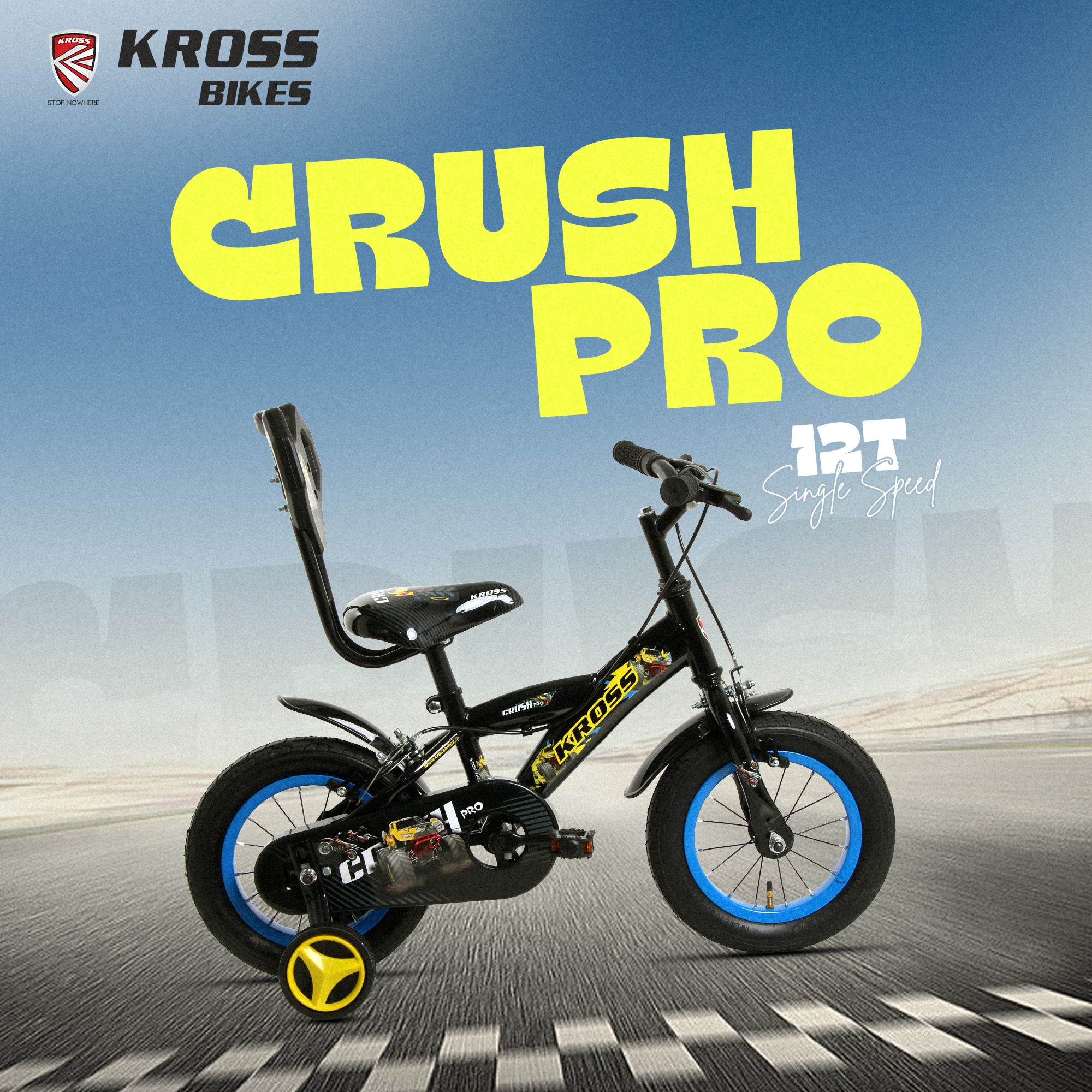 KROSS Crush Pro 12T Kids Bicycle for Age 3–5 Years | Height 85–105 cm | Single Speed | Glossy Black