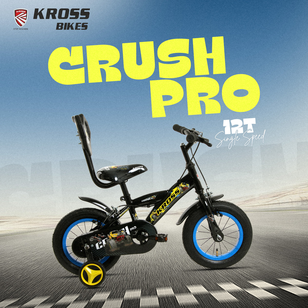 KROSS Crush Pro 12T Kids Bicycle for Age 3–5 Years | Height 85–105 cm | Single Speed | Glossy Black