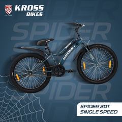 Kross Spider 24T Single Speed MTB Cycle with Alloy Rims, Dual V-Brakes, Mudguards, Side Stand | Blue