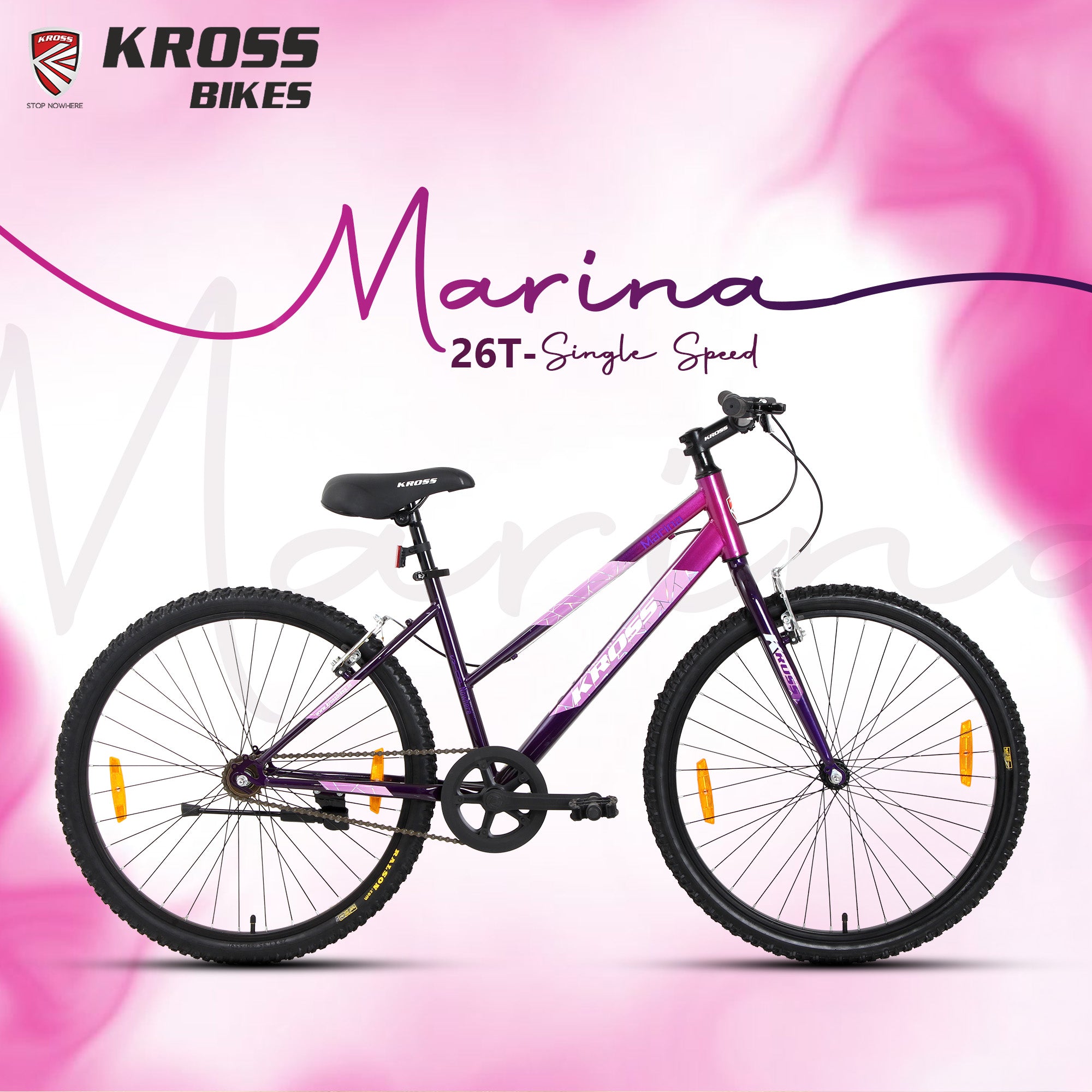 Kross Marina 26T City Bike with Alloy Rims, V-Brakes & Steel Frame – Pink/Purple