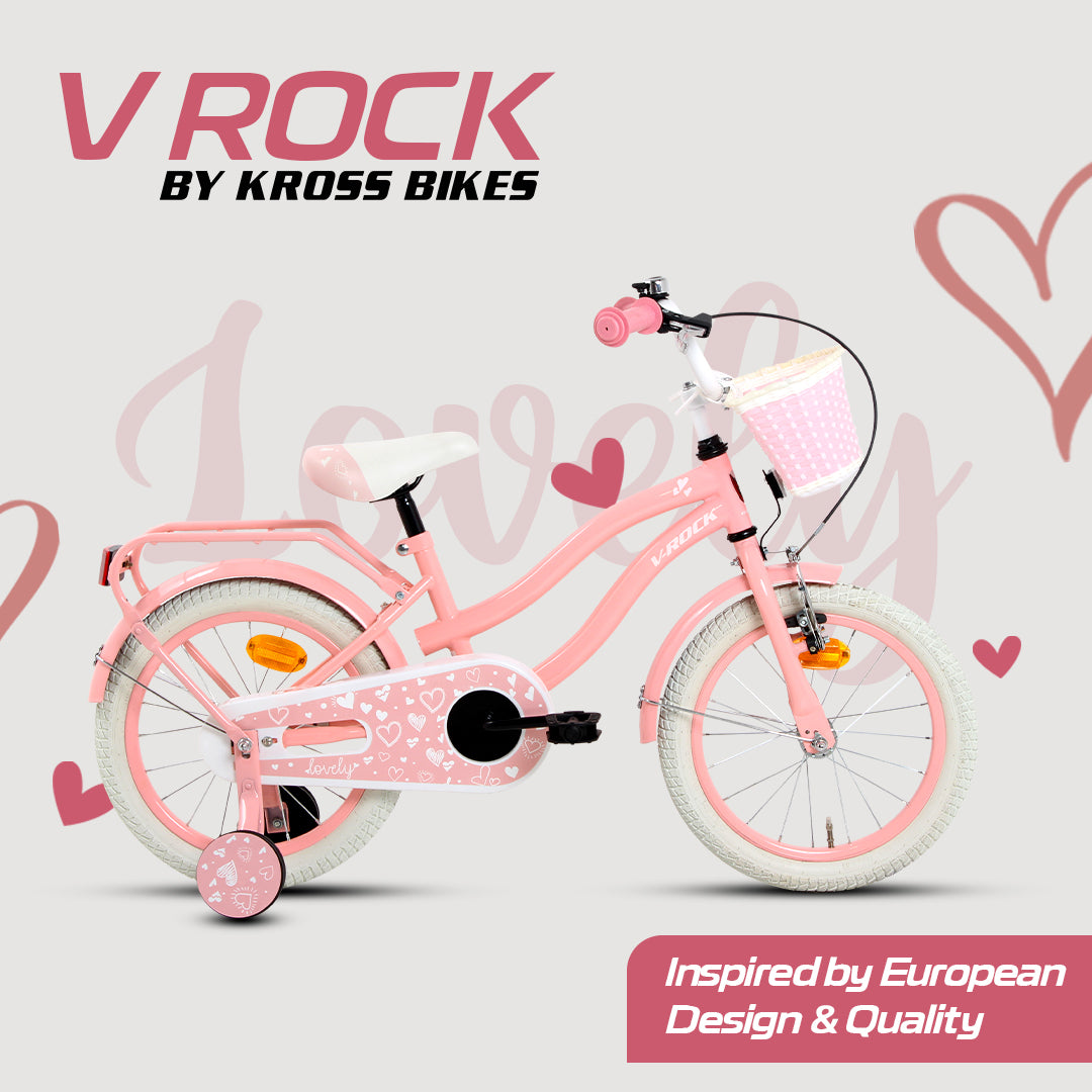 V Rock 16T Lovely Pink Kids Bicycle with Basket, Carrier & Training Wheels