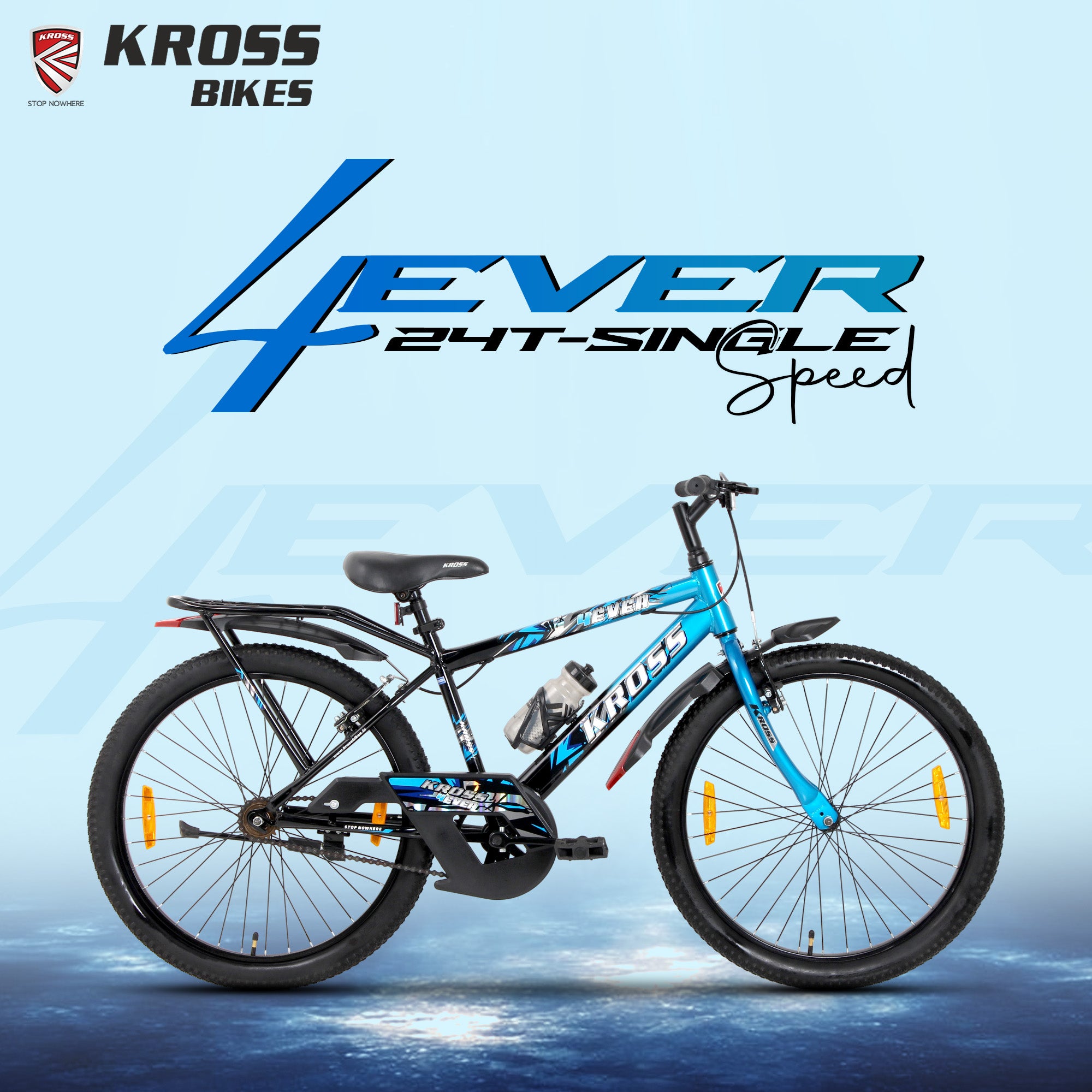 Kross 4EVER 24T Single Speed Kids Bicycle for Boys & Girls | 24 Inch Steel Frame | V-Brakes | Blue-Black
