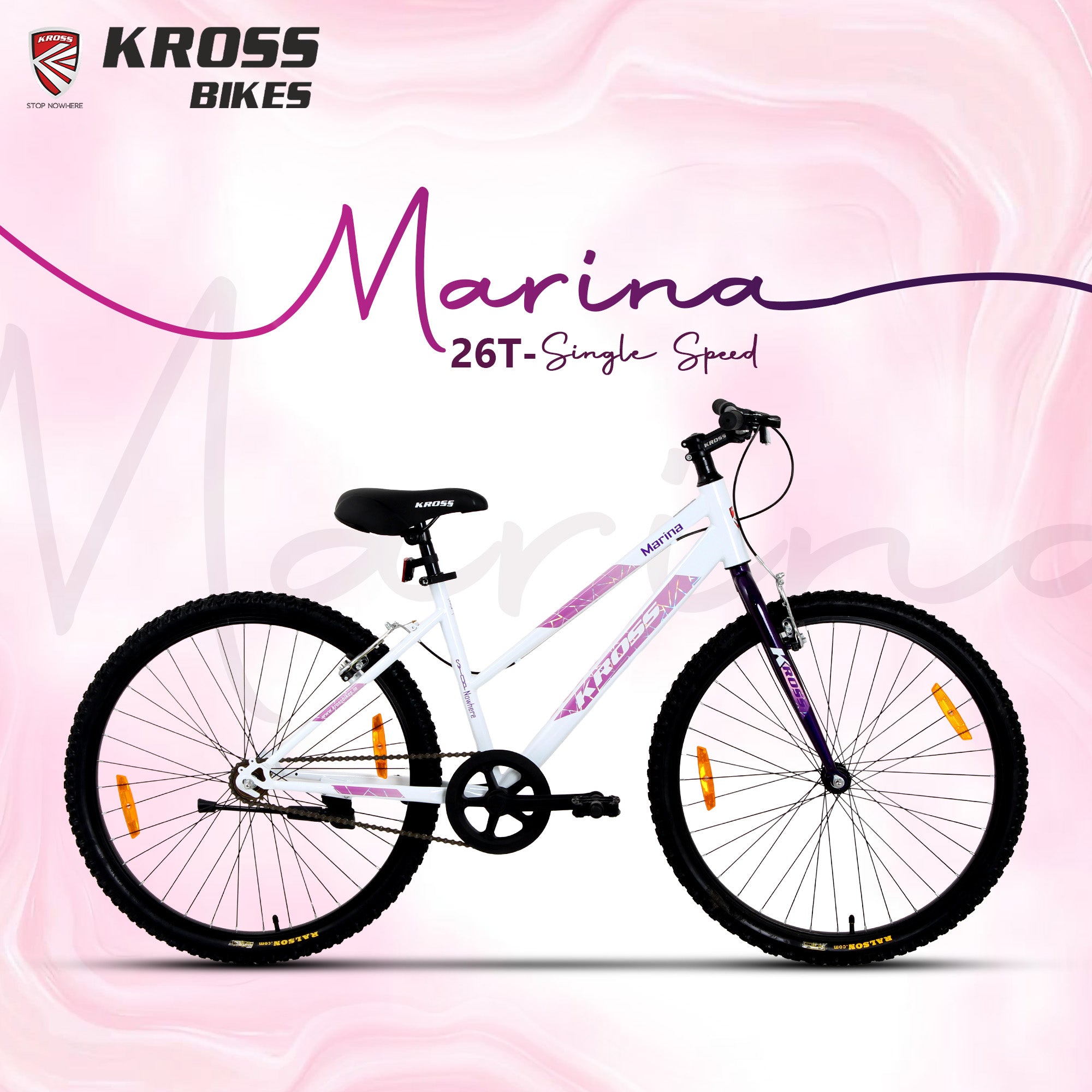 Kross Marina 26T Single Speed Hybrid Lady Cycle | Alloy Rim | V-Brake | White-Purple