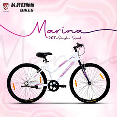 Kross Marina 26T Single Speed Hybrid Lady Cycle | Alloy Rim | V-Brake | White-Purple