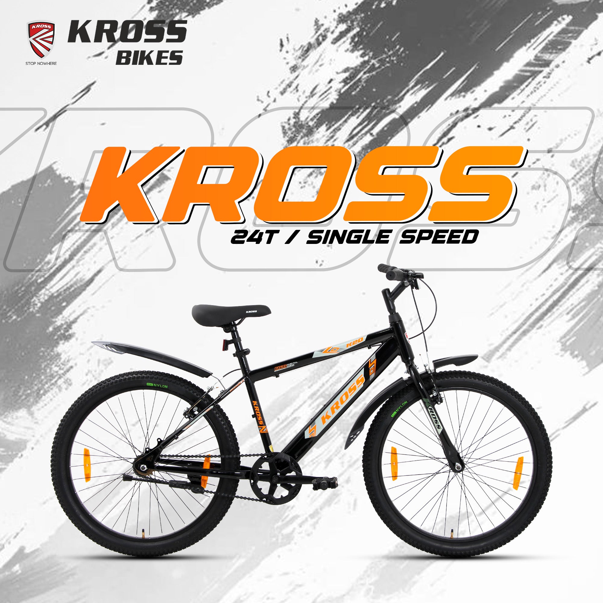 Kross 24T Single Speed Kids Bicycle – Steel Frame, V-Brakes, 24x2.40 Tyres, Black