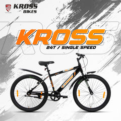 Kross 24T Single Speed Kids Bicycle – Steel Frame, V-Brakes, 24x2.40 Tyres, Black