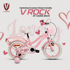 V Rock Lovely 14T Pink Kids Bike, Steel Frame, Rear Coaster & V Brake, Basket & Support Wheels, 14 inch BMX Cycle (Single Speed, Pink, Rigid)