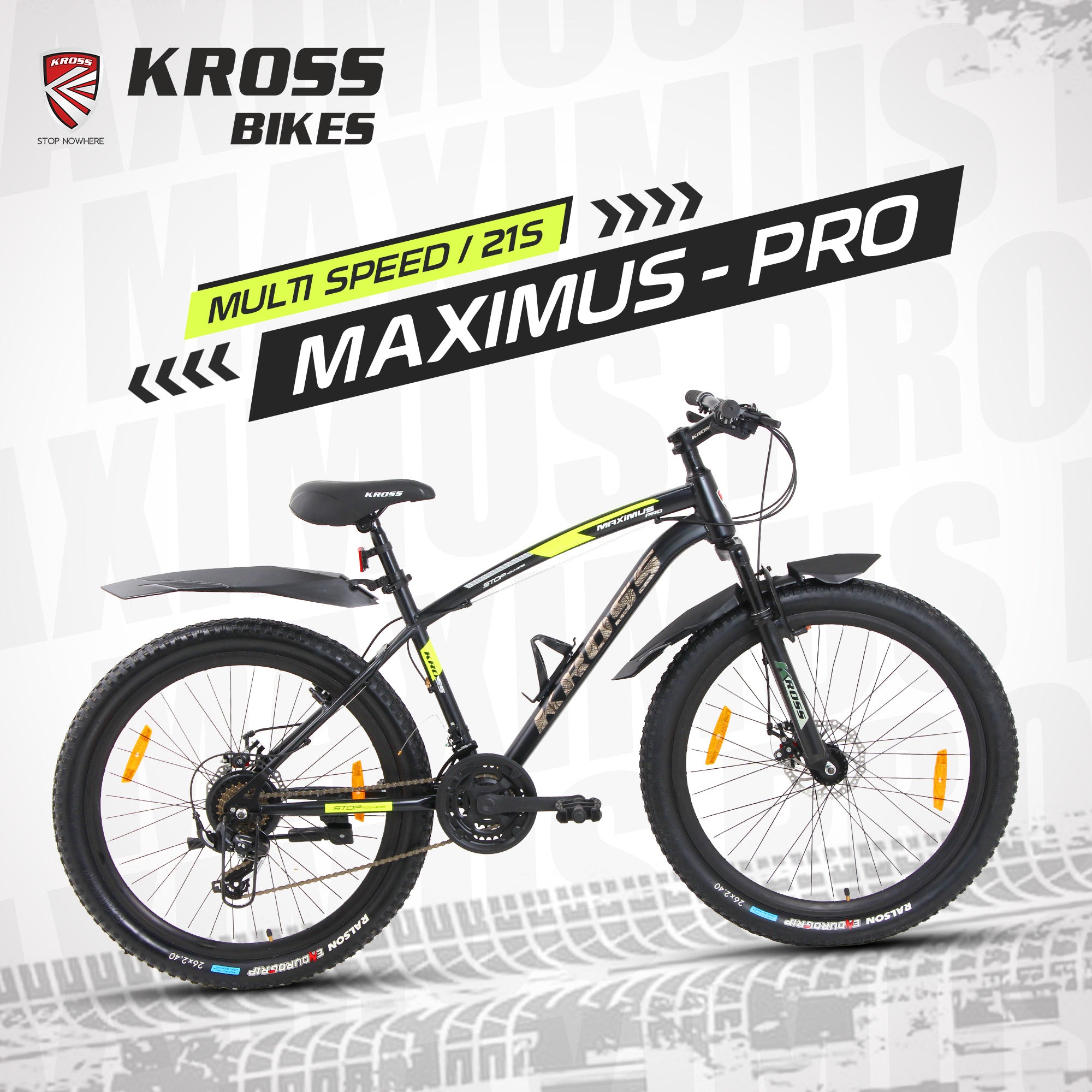 Kross Maximus Pro 26T Mountain Bike – 21-Speed Shimano/L-Twoo Tourney Drivetrain, TIG-Welded Steel Frame, Suspension Fork, Dual Disc Brakes, 2.40” Wide Tyres & Alloy Double-Wall Rims (Glossy Black)