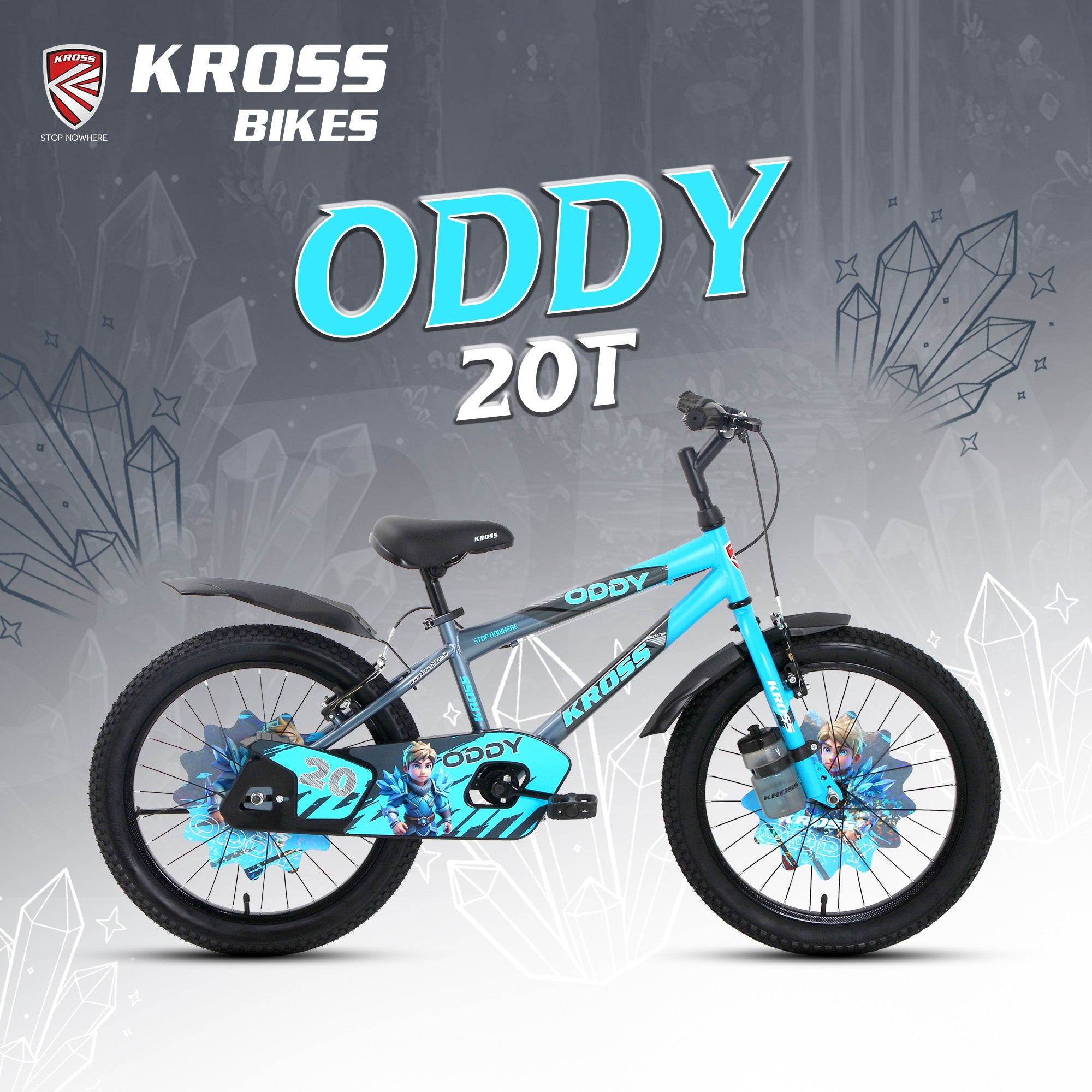 Kross Oddy 20T Kids Bicycle with Training Wheels, V-Brakes, Steel Frame, Blue/Grey