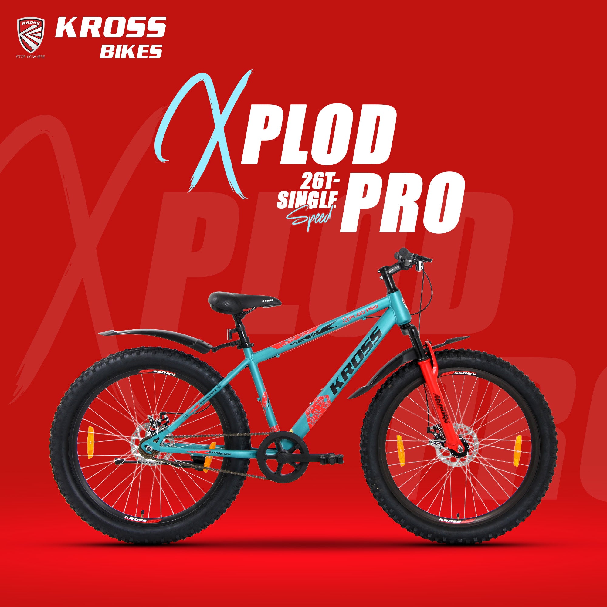 Kross Xplod Pro 26T Mountain Bike with Suspension Fork, Dual Disc Brakes, Alloy Frame, 26 x 3.0 Wide Tyres, Single Speed