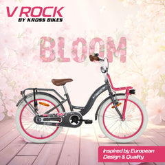 V Rock 20T Bloom Grey Kids Bicycle with Dual Carriers, LED Lights & V-Brake – Single Speed