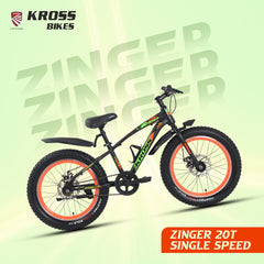 Kross Zinger 20T Steel Single Speed Kids Bicycle with Front & Rear Disc Brakes (20x3.0T, Alloy Rims, 11.6” Frame-Black-Orange)