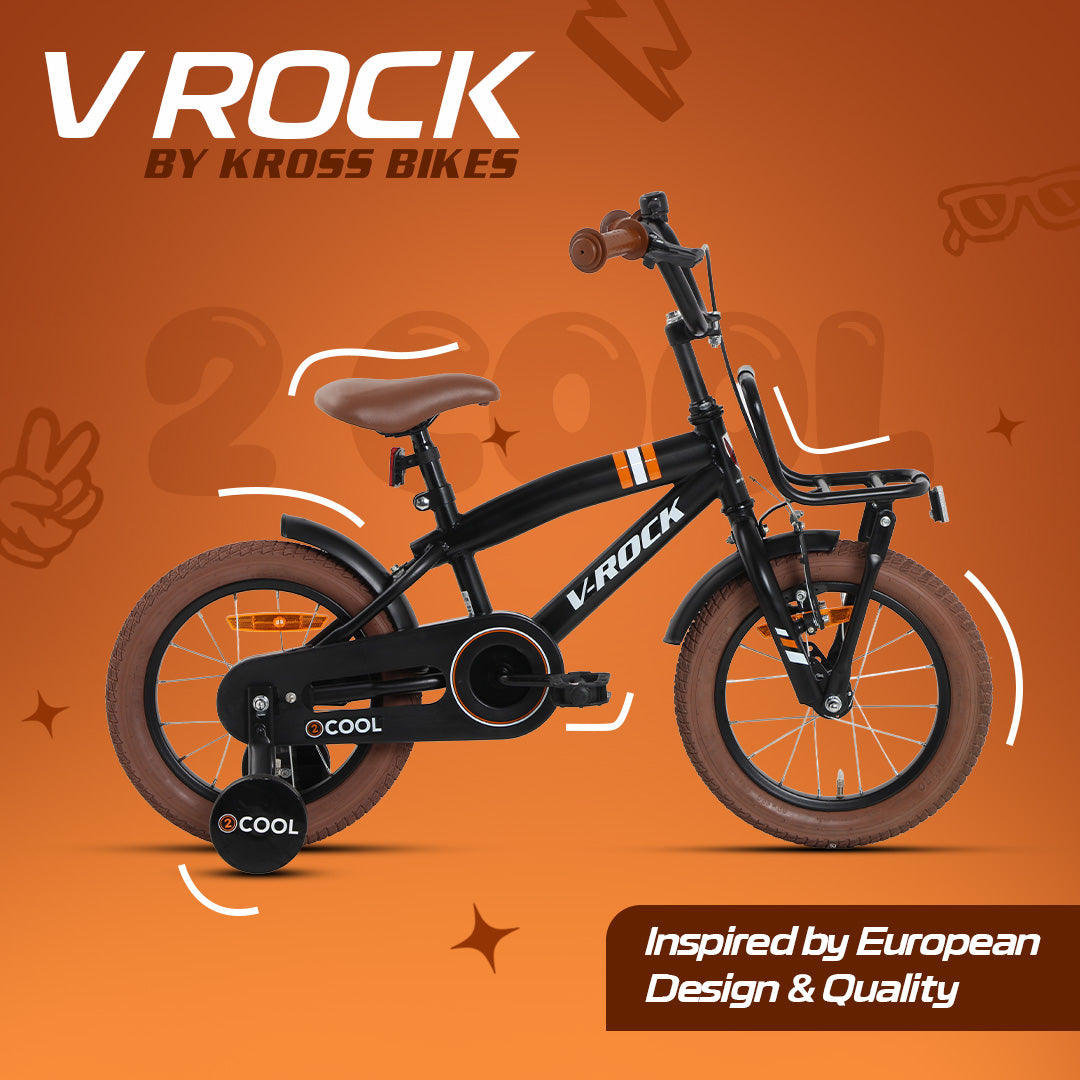 V Rock 14T 2Cool Kids Bicycle – Matt Black with Training Wheels