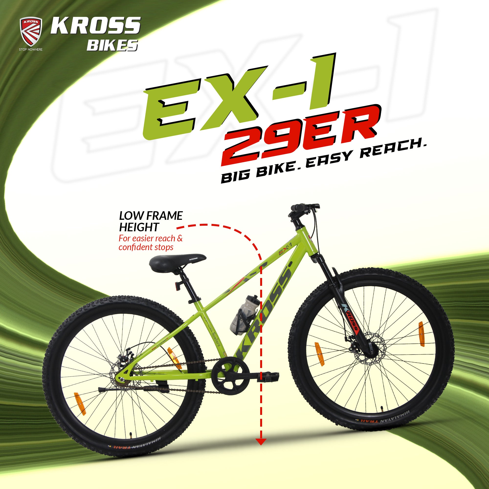 Kross EX-1 29T MTB Bicycle, 29 Inch Tyres, Front Suspension with Lockout, Dual 160mm Disc Brakes, Steel Frame, Single Speed