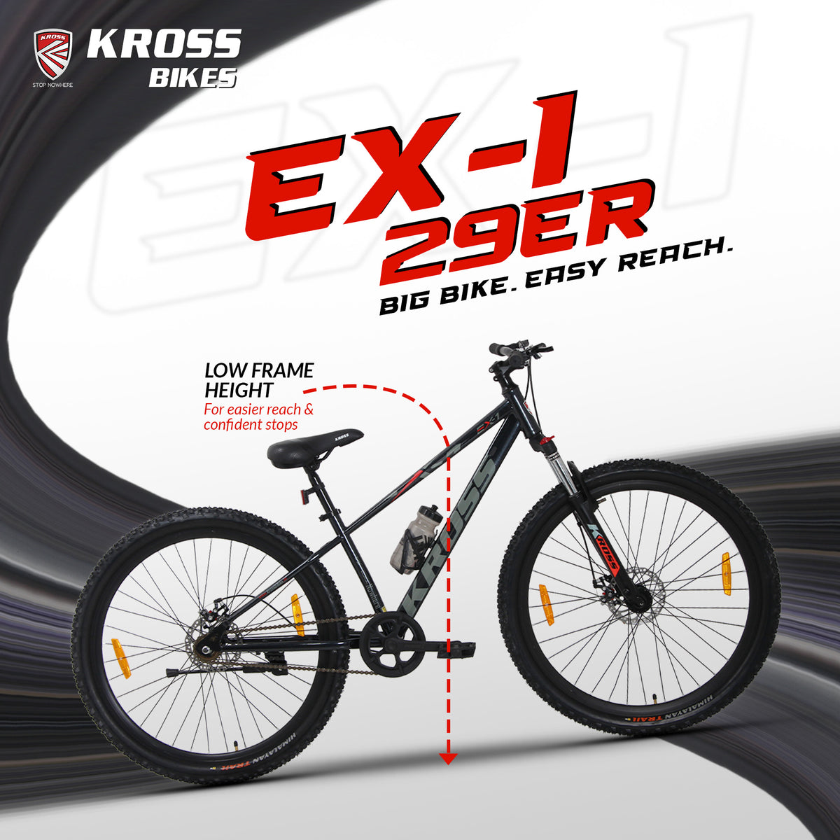 Kross EX-1 29T MTB Bicycle, 29 Inch Tyres, Front Suspension with Lockout, Dual 160mm Disc Brakes, Steel Frame, Single Speed