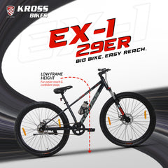 Kross EX-1 29T MTB Bicycle, 29 Inch Tyres, Front Suspension with Lockout, Dual 160mm Disc Brakes, Steel Frame, Single Speed
