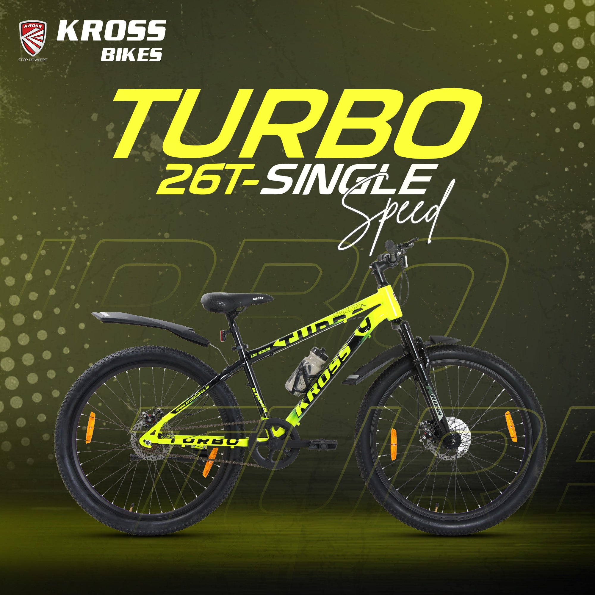 Kross Turbo Pro 26T Mountain Bike with Suspension & Dual Disc Brakes | Alloy Double Wall Rims | Single Speed | Black & Yellow