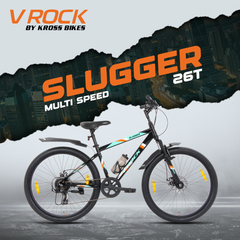 V Rock Slugger 26T 7 Speed Mountain Bike with Suspension Fork, Disc Brakes & Steel Frame (Black)