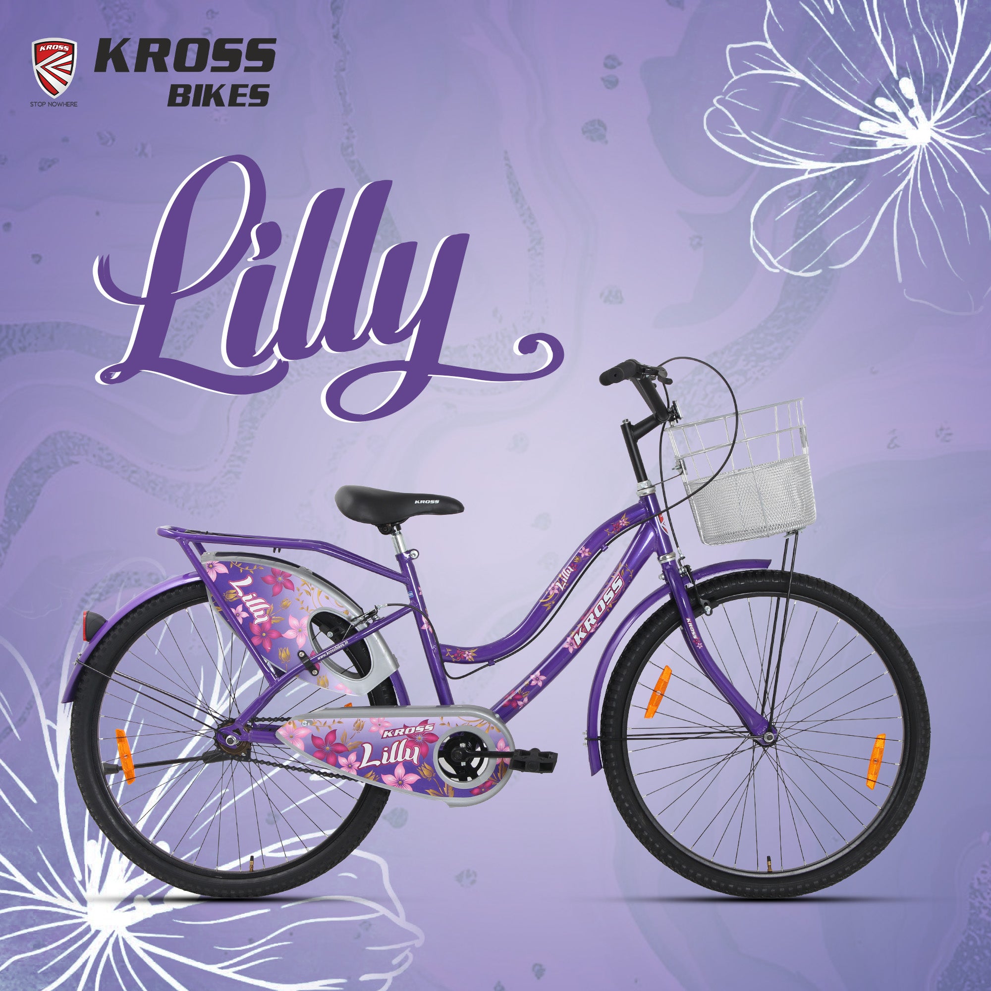 Kross Lilly 26T Purple Single Speed City Bicycle with Basket | Steel Frame
