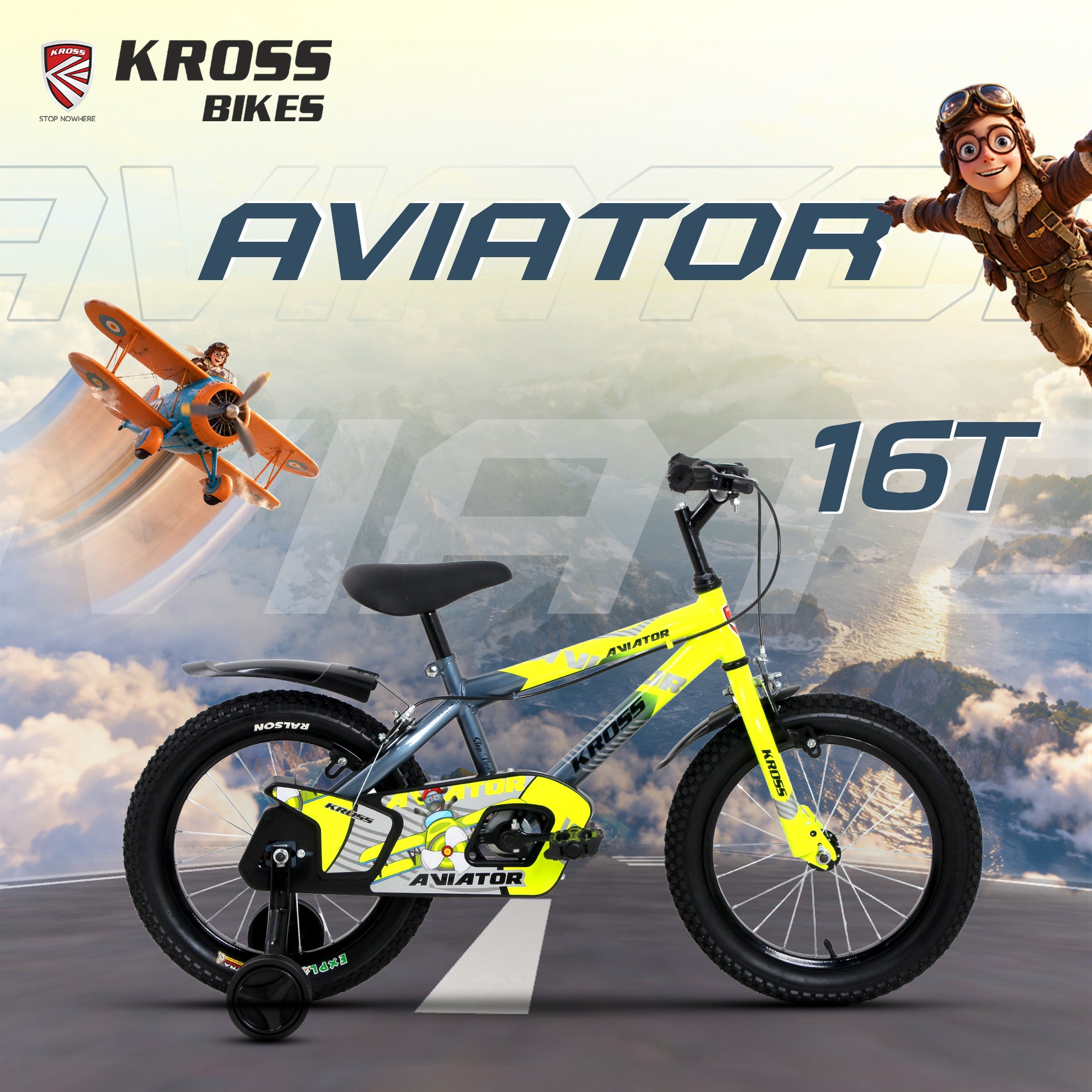 Kross Aviator 16T Kids Bicycle Grey & Green | Single Speed | Caliper Brakes