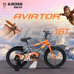 Kross Aviator 16T Kids Bicycle Grey Orange with Training Wheels | Front & Rear Caliper Brakes | 16 x 2.40 Tyres