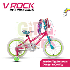 V Rock Girl Power 18T Bicycle for Kids (4–7 Years) | Pink–Turquoise, Steel Frame, Training Wheels