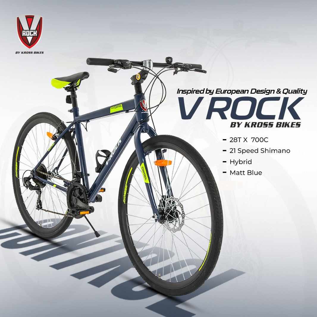 V Rock Control 28T Matt Blue Unisex Bike, 21 Speed L-Twoo, Steel