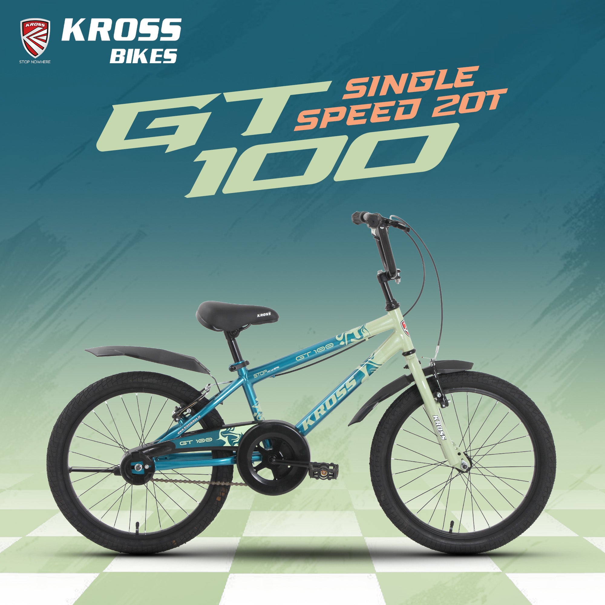 Kross GT-100 20T Kids Bicycle | Green-Light Green | Single Speed | V-Brake