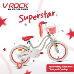 V Rock Superstar 16T Kids Bicycle – Cream | Training Wheels | Basket | Steel Frame