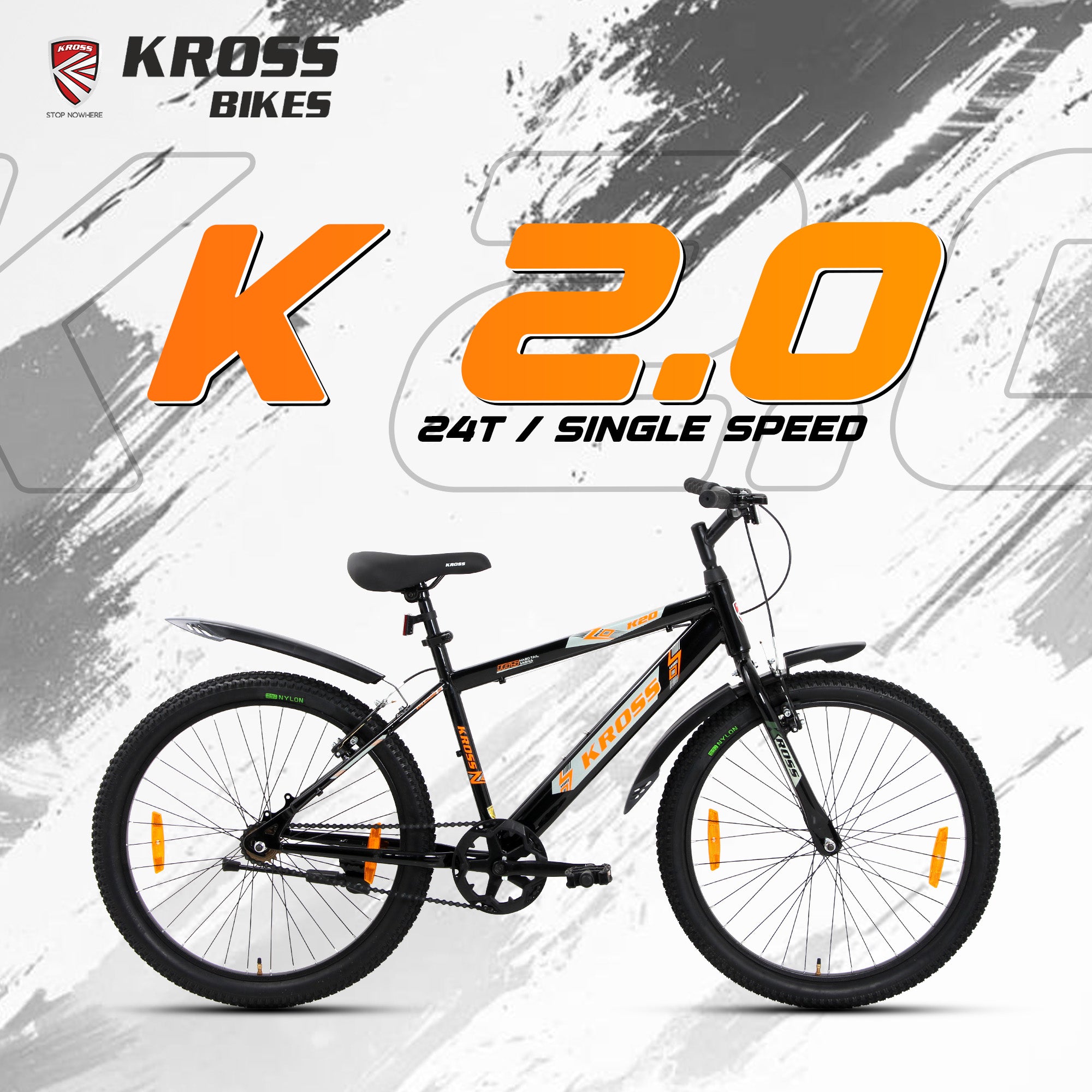 Kross K 2.0 24T Single Speed Kids Bicycle – Steel Frame, V-Brakes, 24x2.40 Tyres, Black