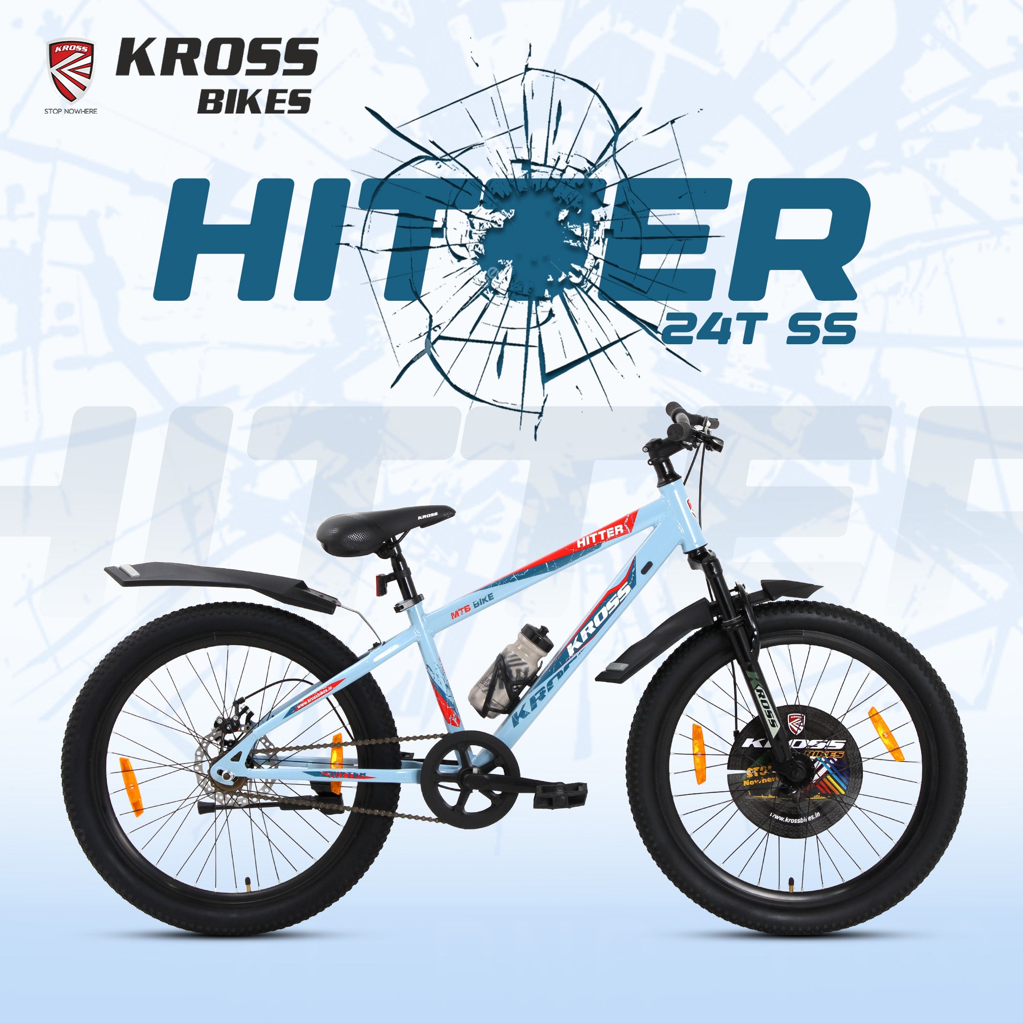 Kross Hitter 24T Mountain Bicycle for Kids (9–13 Years) with Dual Disc Brakes & Suspension Fork – Blue