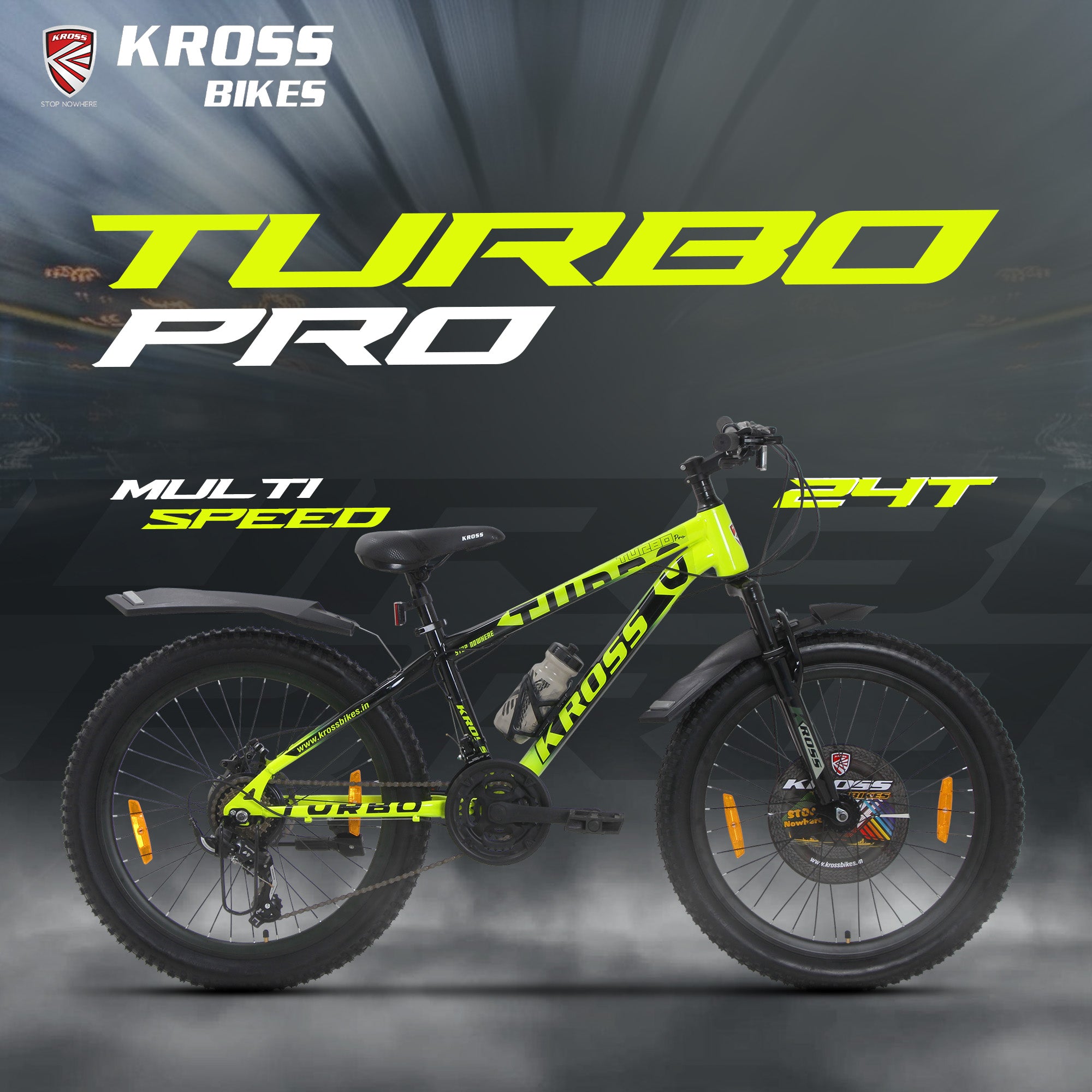 Kross Turbo Pro 24T Geared Bicycle with Front Suspension, Dual Disc Brakes & Alloy Rims – Green/Black