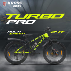 Kross Turbo Pro 24T Geared Bicycle with Front Suspension, Dual Disc Brakes & Alloy Rims – Green/Black