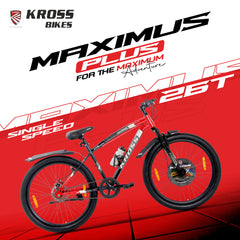 Kross Maximus Plus 26T Steel Single Speed Mountain Bike with Front & Rear Disc Brakes (26x2.40T, Red Alloy Rims)