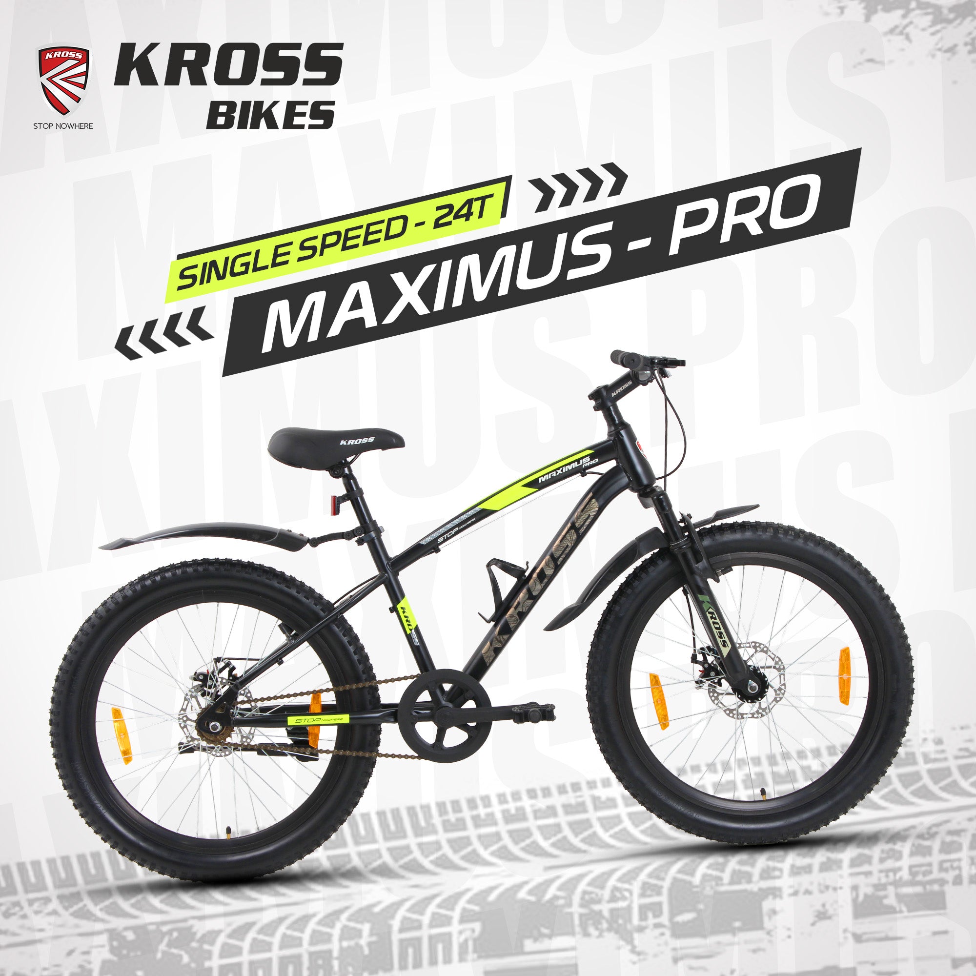 Kross Maximus Pro 24T MTB Cycle – 24" Tyres, Suspension Fork, Single Speed, Dual Disc (Black)