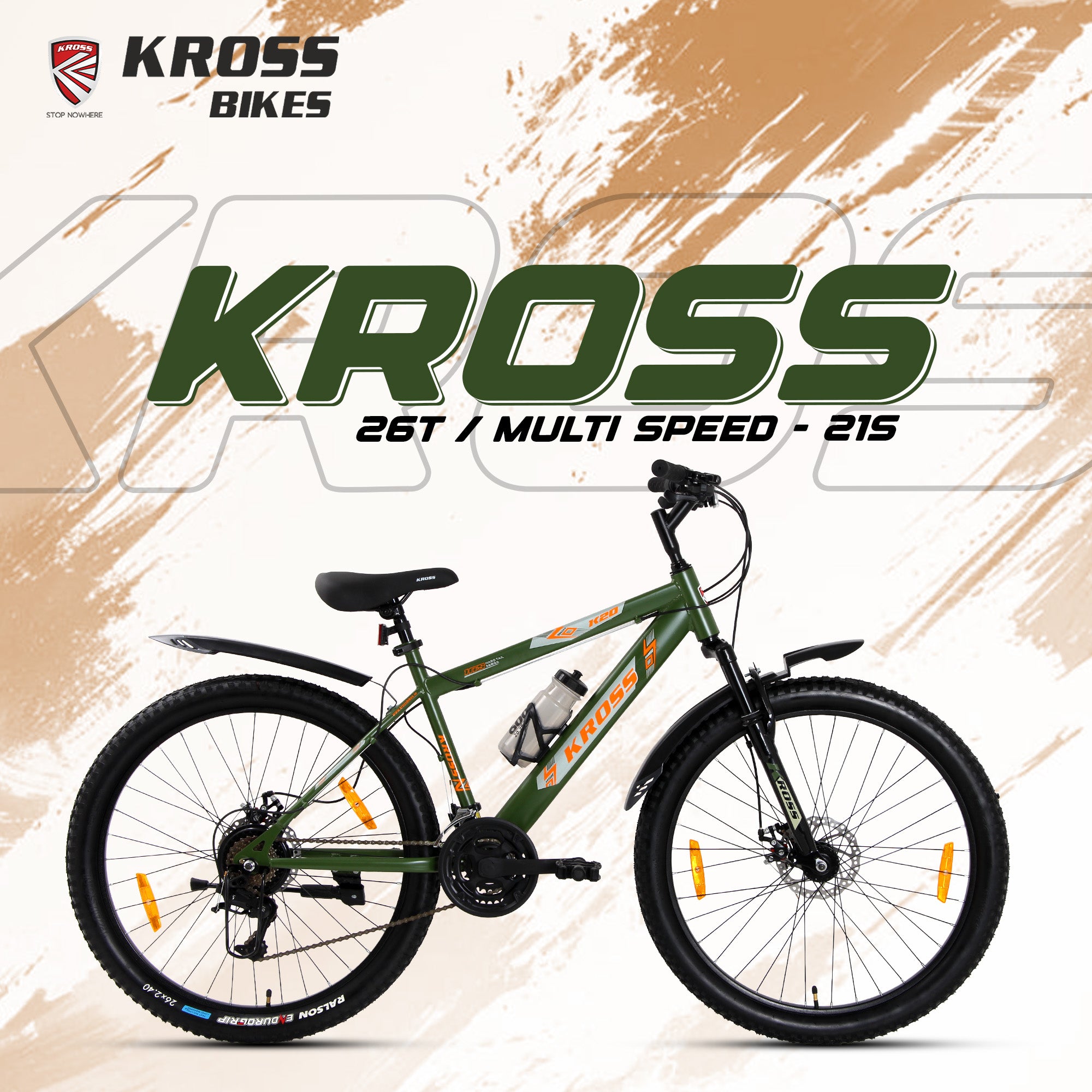 Kross 26T 21-Speed MTB Bicycle with Dual Disc Brakes & Suspension – Green