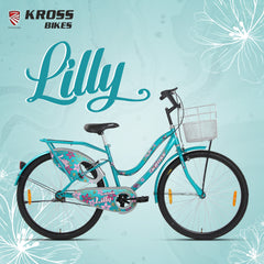 Kross Lilly 26T Turquoise Green Single Speed City Bicycle with Basket | Steel Frame