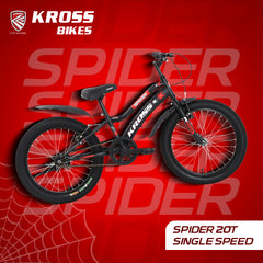 KROSS Spider 20T Single Speed Kids Bicycle for Boys & Girls | Steel Frame | V-Brakes | Matt Black