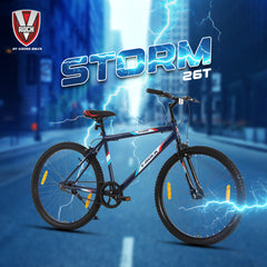 V Rock Storm 26T, Single Speed Mountain Bike, Steel Frame, Rigid Fork, Caliper Brakes Blue