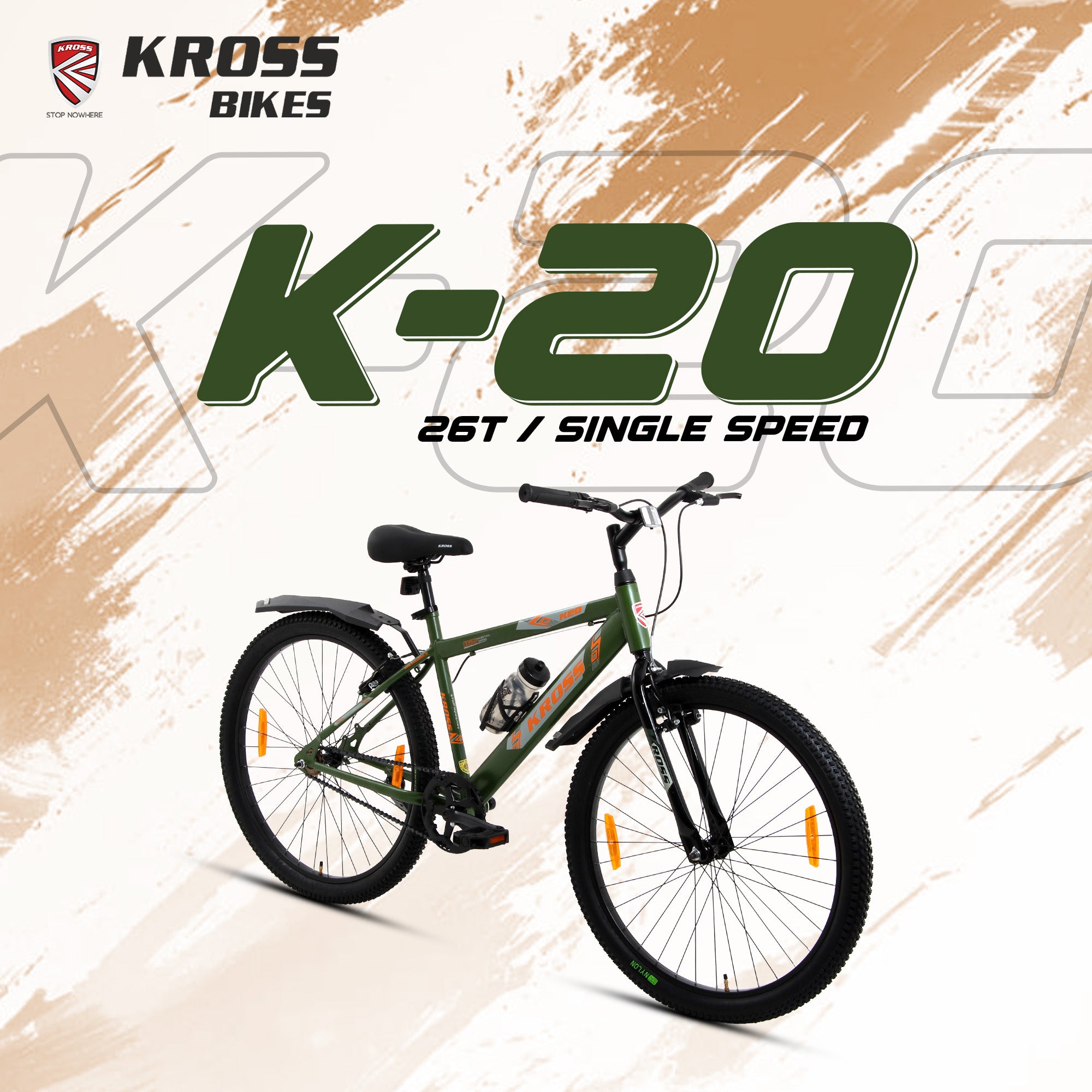 Kross K-20 Marbal 26T MTB Bike – Army Green, Single Speed, Steel Frame
