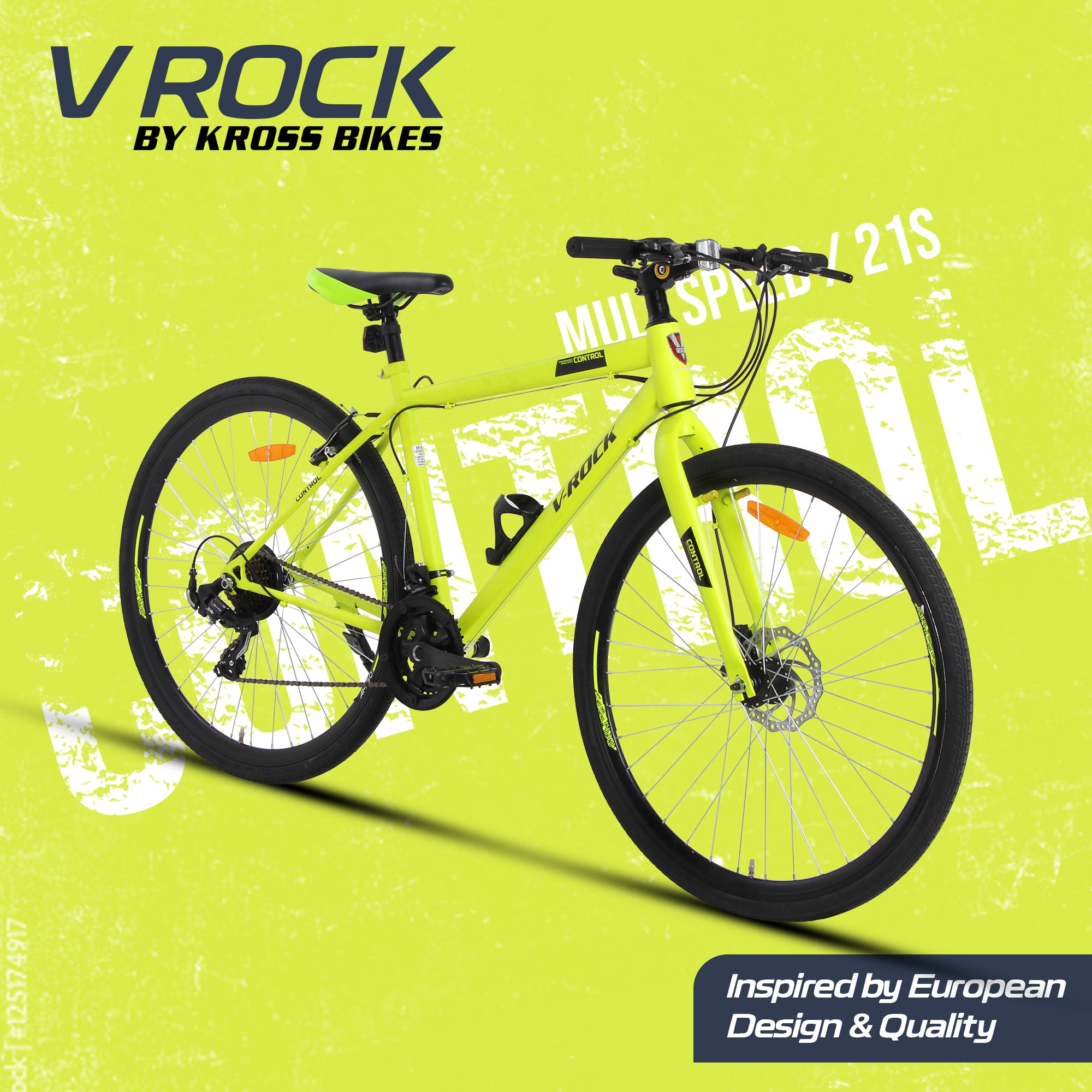 V-Rock Control 28T Hybrid Bike | 21 Speed | Dual Disc Brake | Alloy Double Wall Rim | Yellow