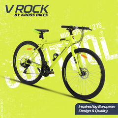V-Rock Control 28T Hybrid Bike | 21 Speed | Dual Disc Brake | Alloy Double Wall Rim | Yellow