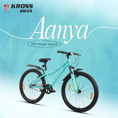 Kross Aanya 26T Single Speed MTB Cycle with Suspension Fork, Alloy Rims & 26x2.40 Tires (Green/Black)